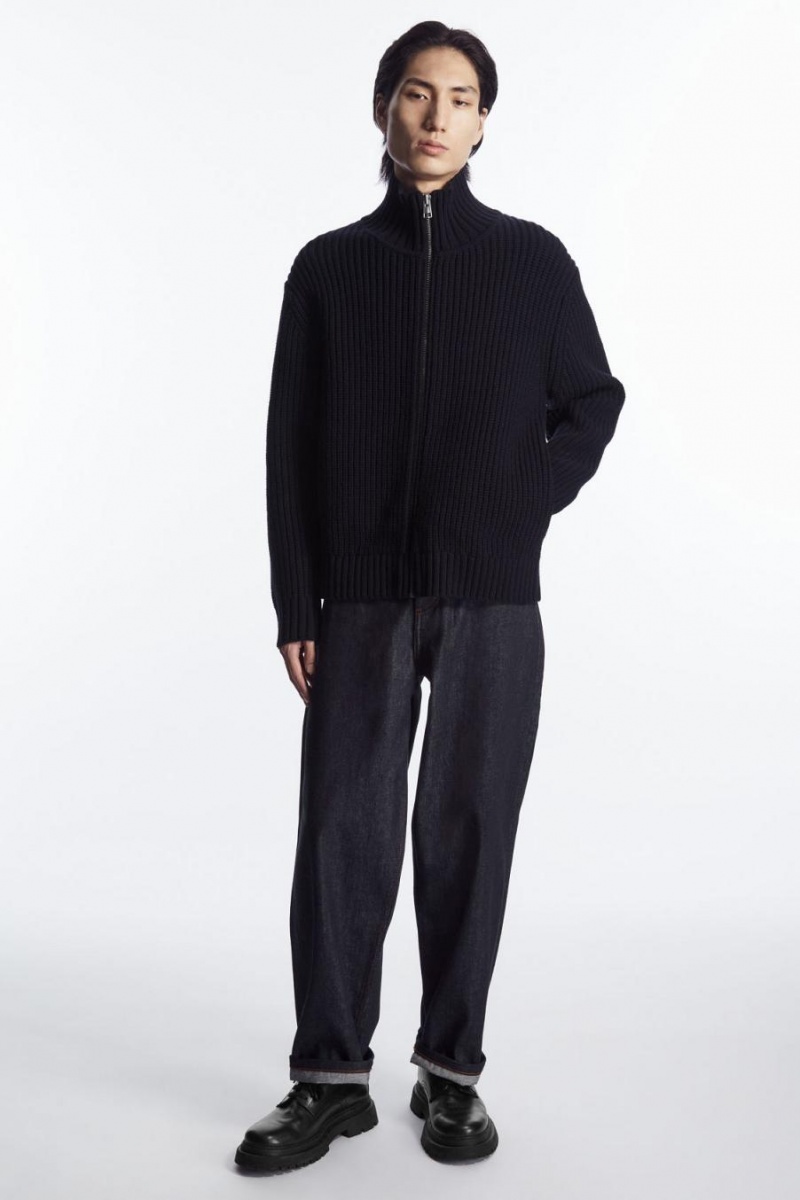 Geaca Barbati COS Funnel-neck Tricotate Lână Bleumarin | BFGWP-6198