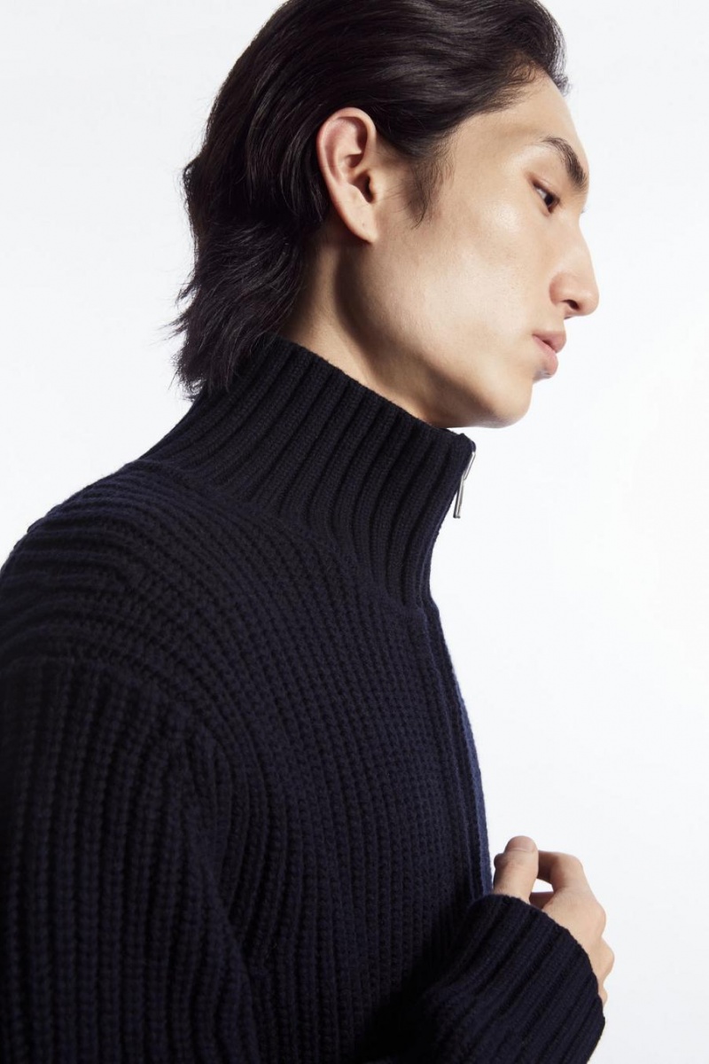 Geaca Barbati COS Funnel-neck Tricotate Lână Bleumarin | BFGWP-6198