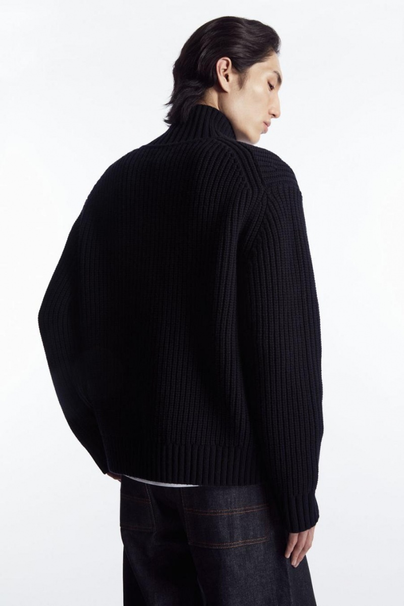 Geaca Barbati COS Funnel-neck Tricotate Lână Bleumarin | BFGWP-6198