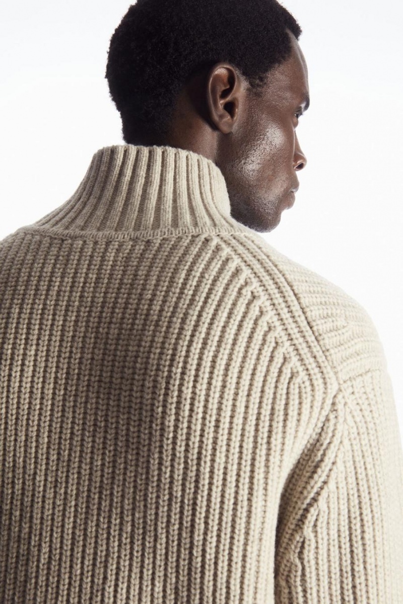 Geaca Barbati COS Funnel-neck Tricotate Lână Bej Deschis | ECUPG-3198