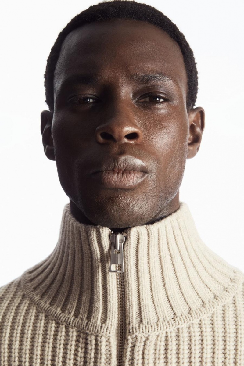 Geaca Barbati COS Funnel-neck Tricotate Lână Bej Deschis | ECUPG-3198
