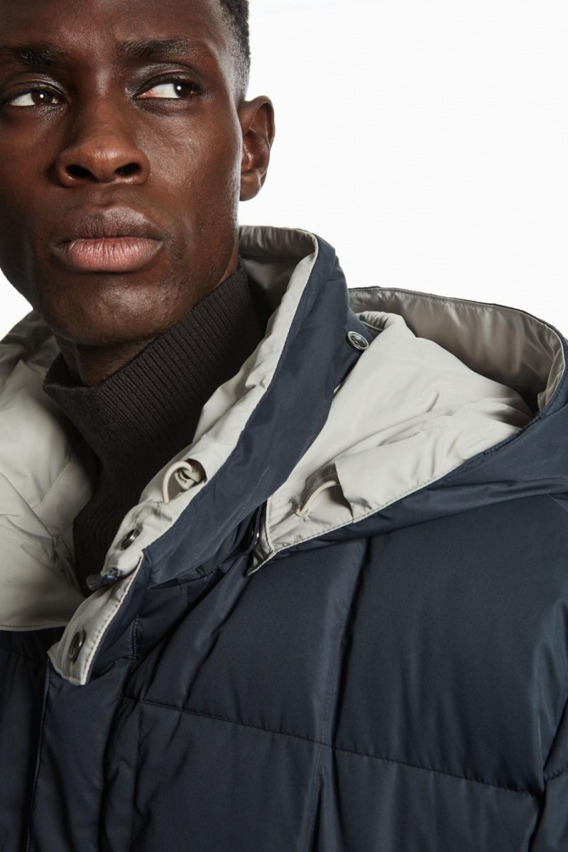 Geaca Barbati COS Reversible Cu Glugă Puffer Gri Deschis Bleumarin | FEVCL-8745