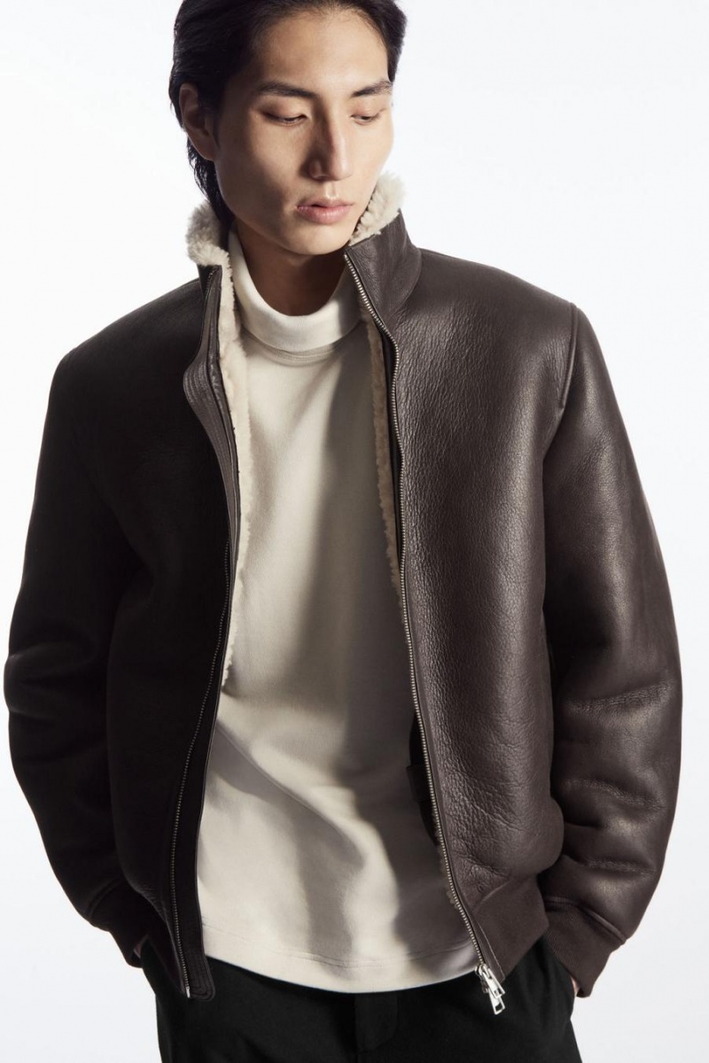 Geaca Barbati COS Shearling Bomber Maro Inchis | BGZFO-9708