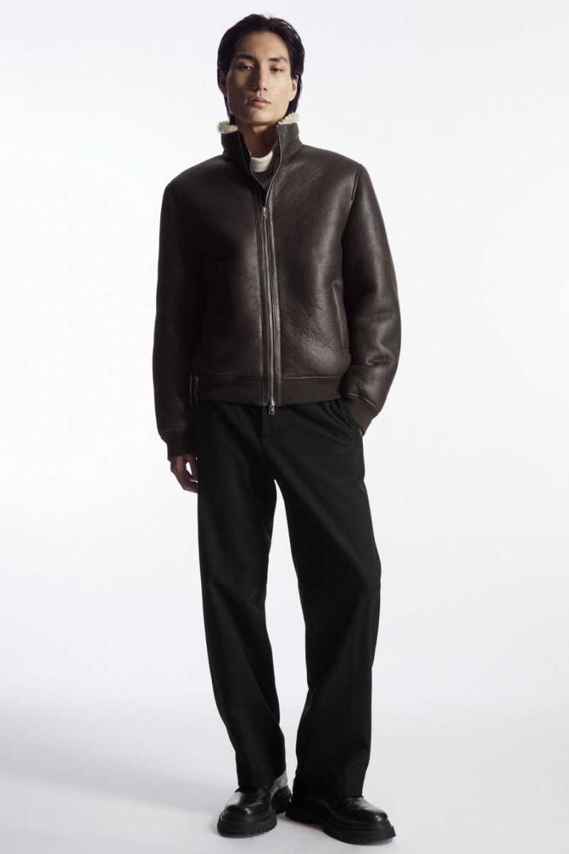 Geaca Barbati COS Shearling Bomber Maro Inchis | BGZFO-9708