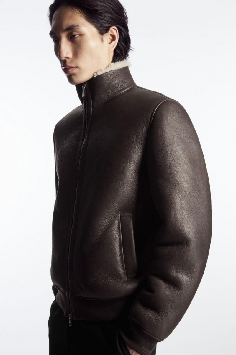 Geaca Barbati COS Shearling Bomber Maro Inchis | BGZFO-9708