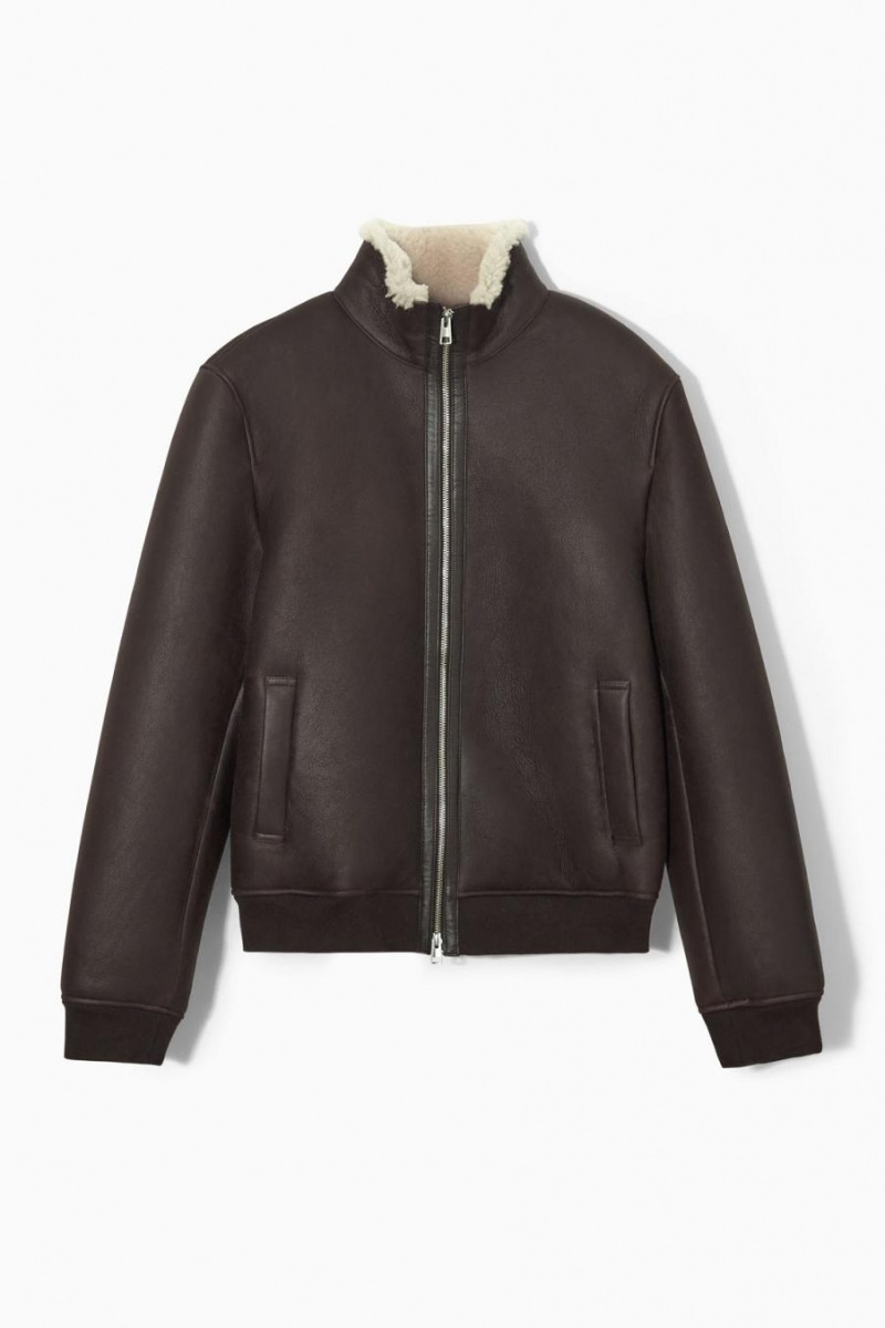 Geaca Barbati COS Shearling Bomber Maro Inchis | BGZFO-9708