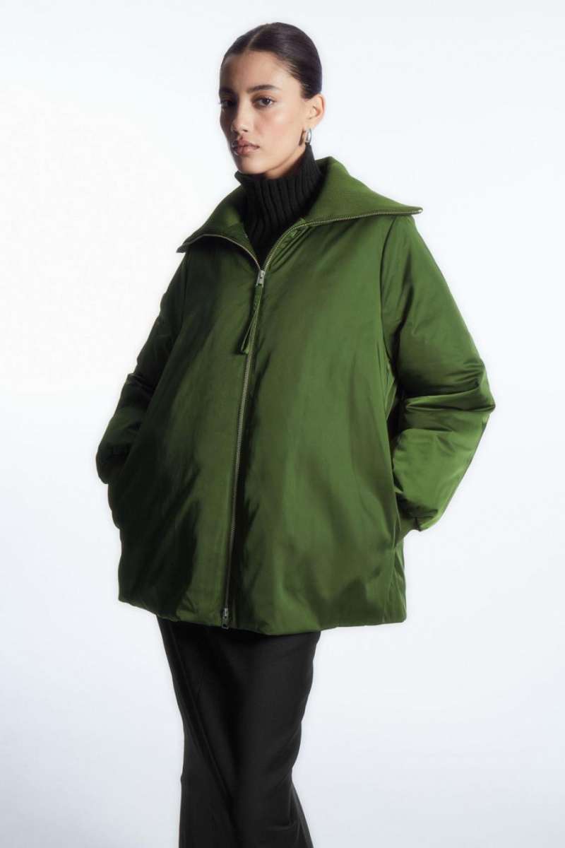 Geaca Dama COS Cu Nervuri-collar Puffer Verzi Inchis | GFCMR-4628