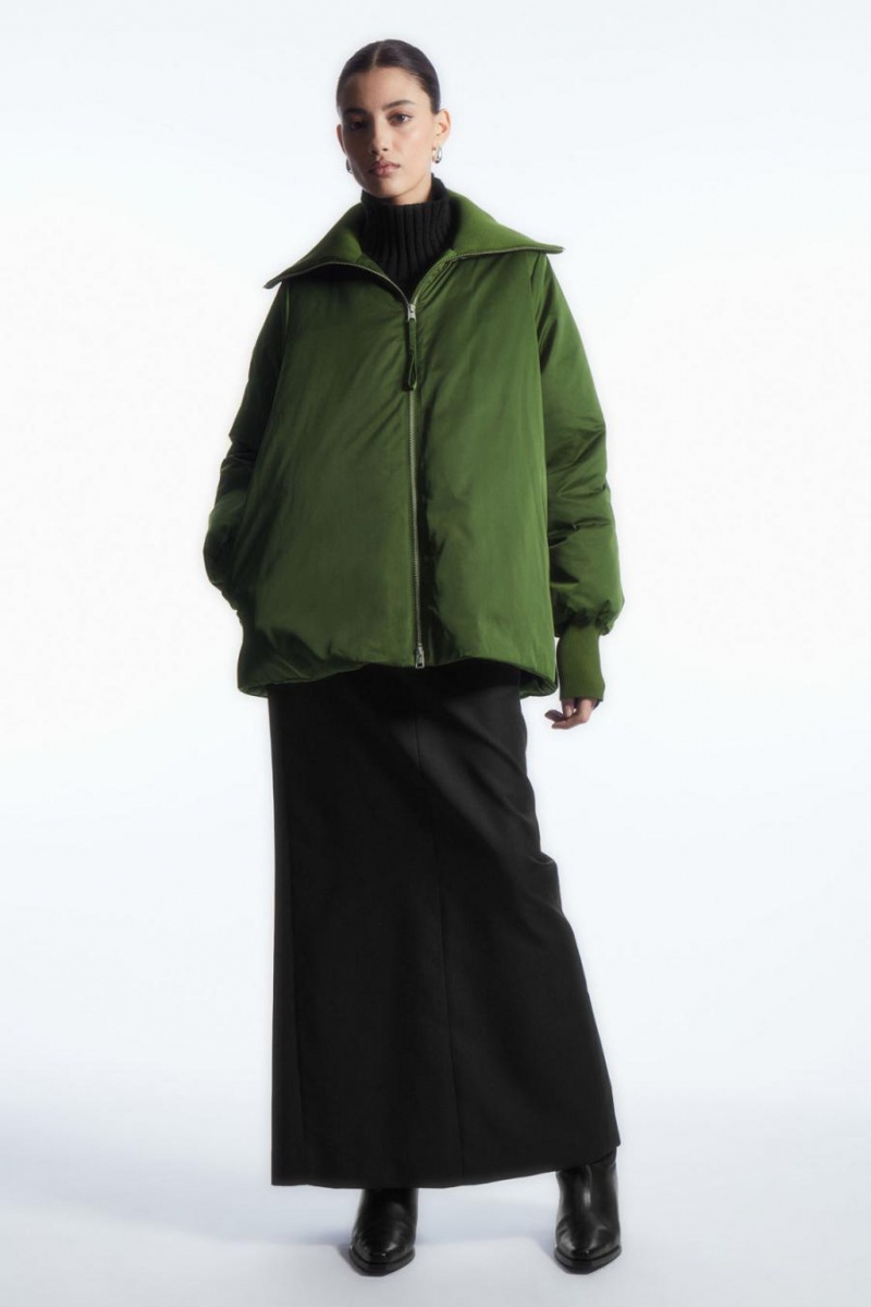Geaca Dama COS Cu Nervuri-collar Puffer Verzi Inchis | GFCMR-4628