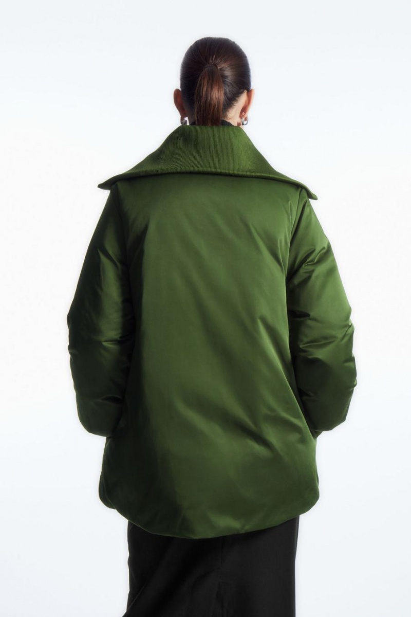 Geaca Dama COS Cu Nervuri-collar Puffer Verzi Inchis | GFCMR-4628