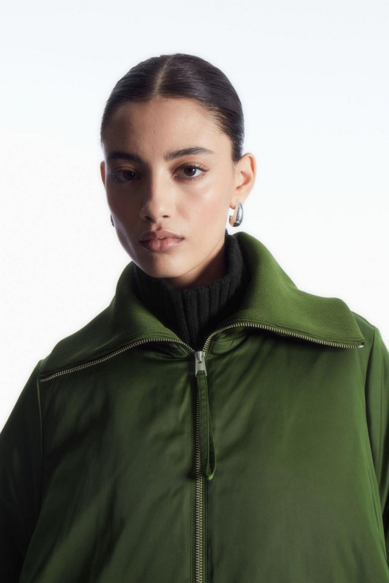 Geaca Dama COS Cu Nervuri-collar Puffer Verzi Inchis | GFCMR-4628