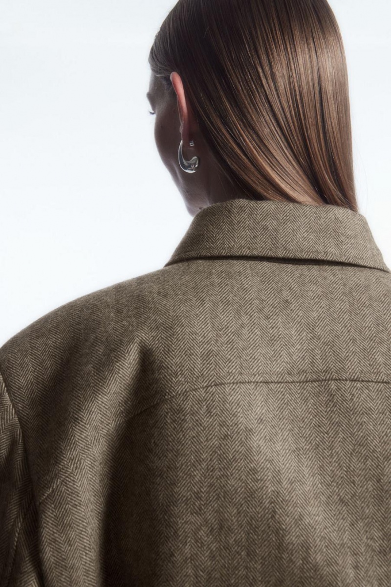 Geaca Dama COS Power-shoulder Lână-herringbone Maro Deschis | VJDSK-0673