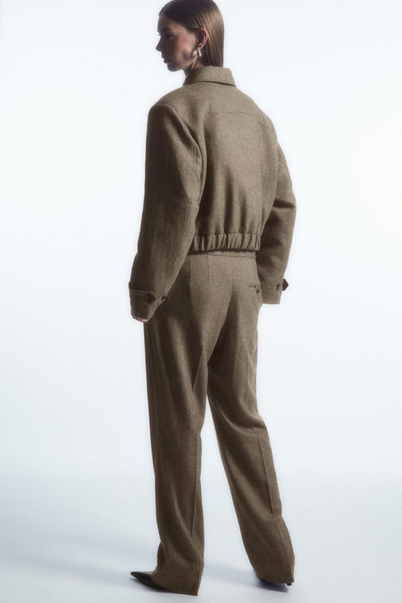 Geaca Dama COS Power-shoulder Lână-herringbone Maro Deschis | VJDSK-0673