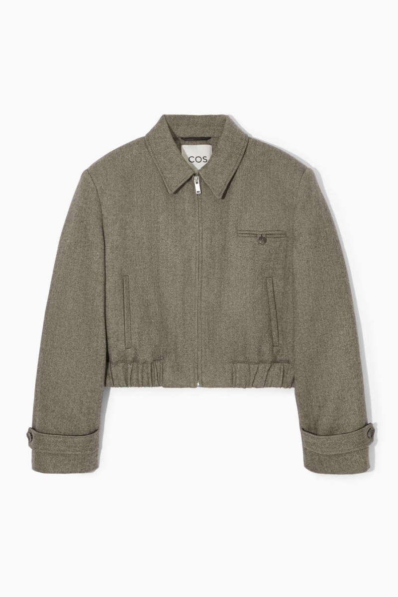 Geaca Dama COS Power-shoulder Lână-herringbone Maro Deschis | VJDSK-0673
