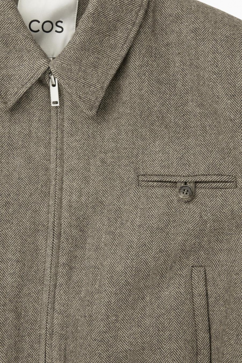 Geaca Dama COS Power-shoulder Lână-herringbone Maro Deschis | VJDSK-0673