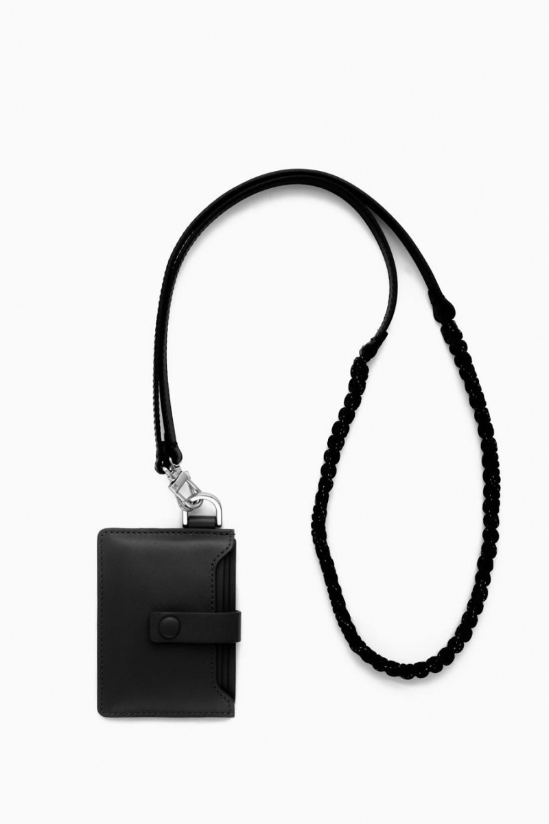 Geanta Barbati COS Piele Lanyard Cardholder Negrii | DTPWZ-3604