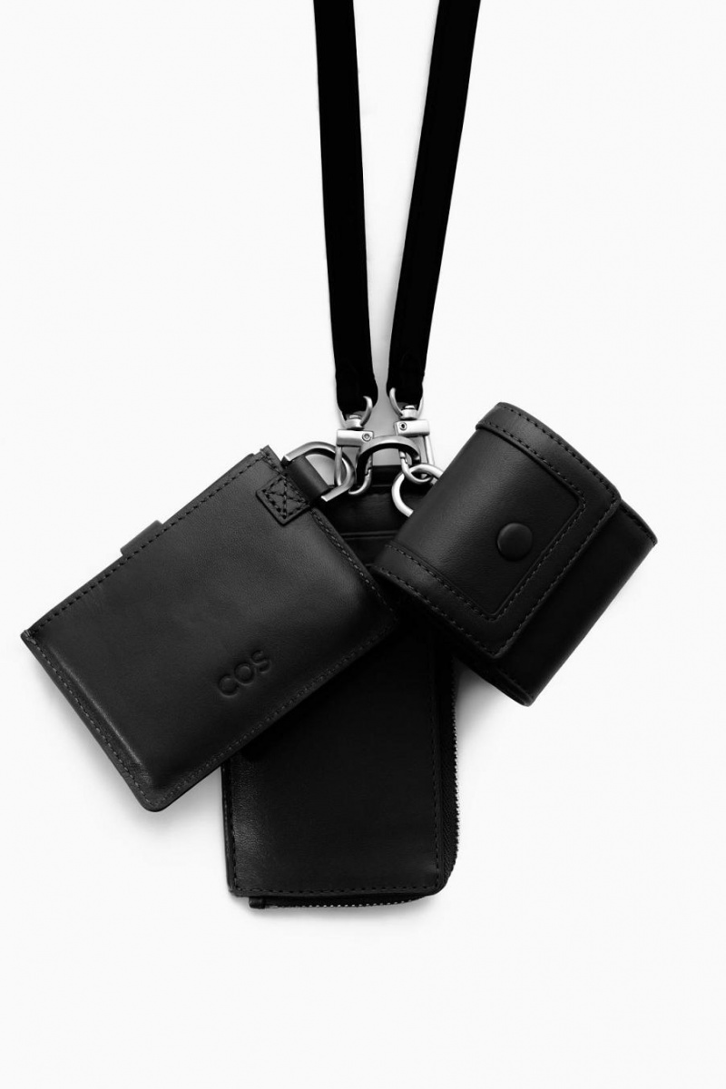 Geanta Barbati COS Piele Lanyard Cardholder Negrii | DTPWZ-3604