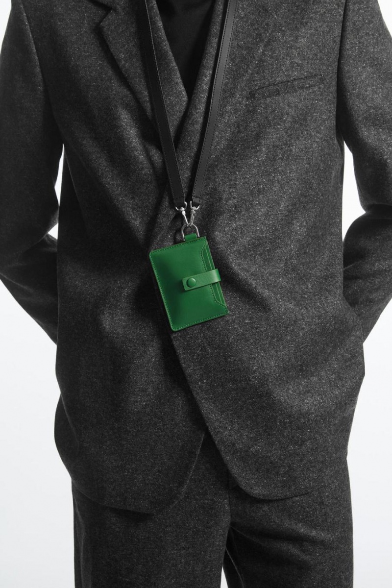 Geanta Barbati COS Piele Lanyard Cardholder Verzi | PVYAM-1754