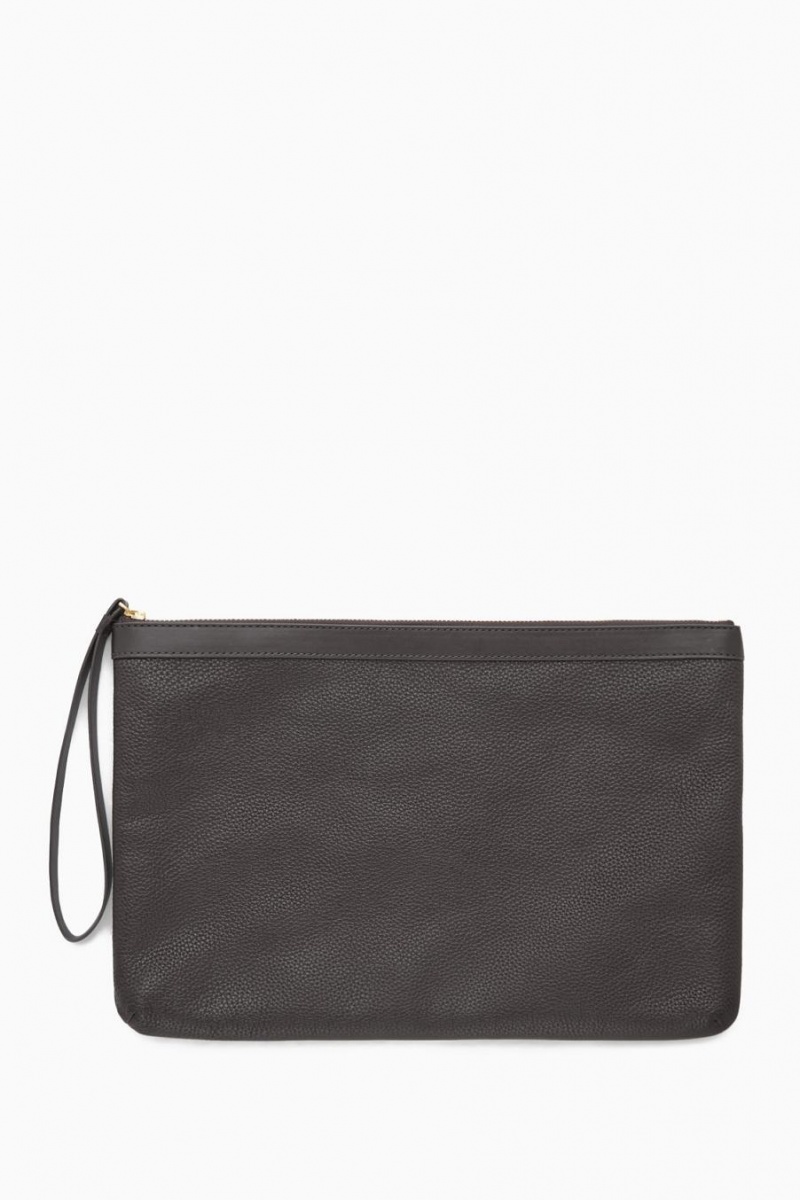 Geanta Barbati COS Zipped Folio Pouch - Grained Piele Maro Inchis | YEFCH-6547