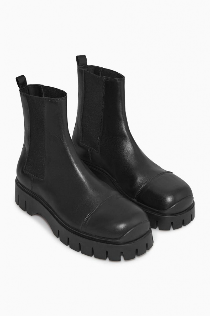 Ghete Chelsea Dama COS Grosolan Piele Negrii | DHBFK-5634