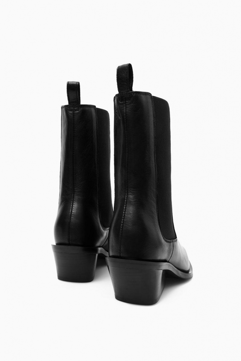 Ghete Chelsea Dama COS Piele Cowboy Negrii | ASUYX-1602