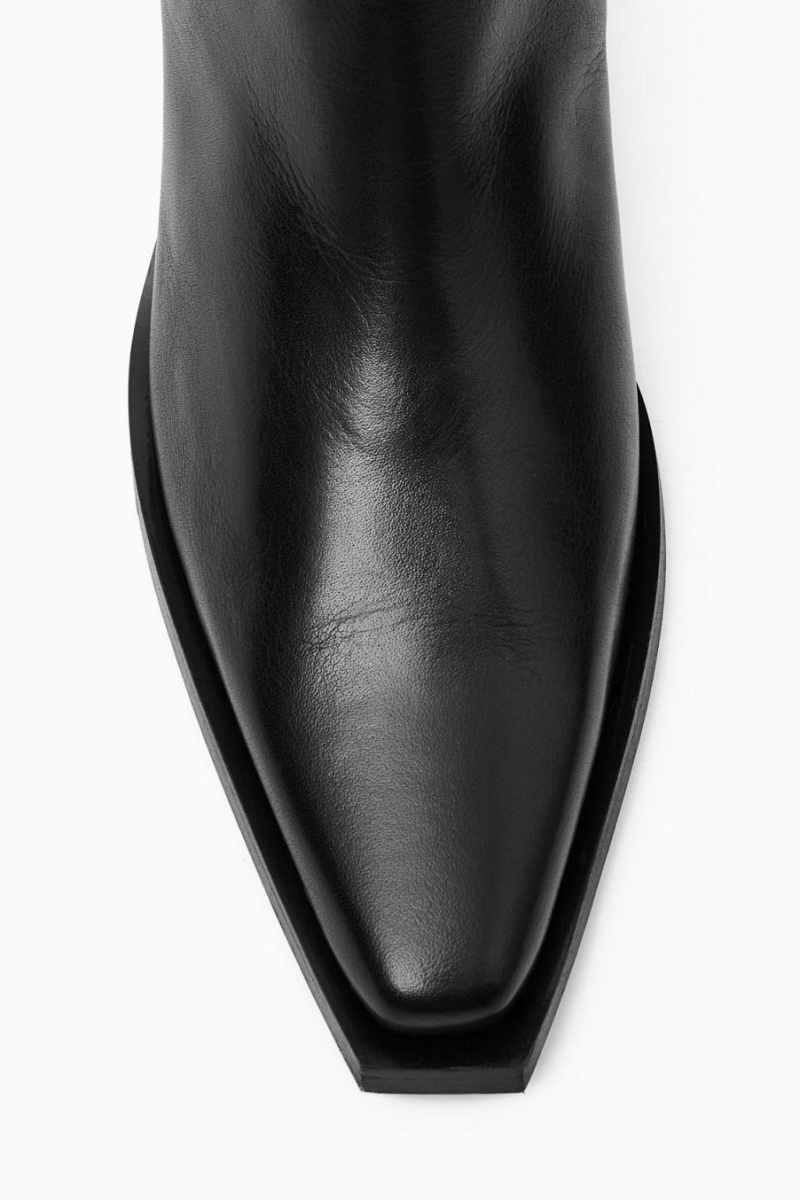 Ghete Chelsea Dama COS Piele Cowboy Negrii | ASUYX-1602