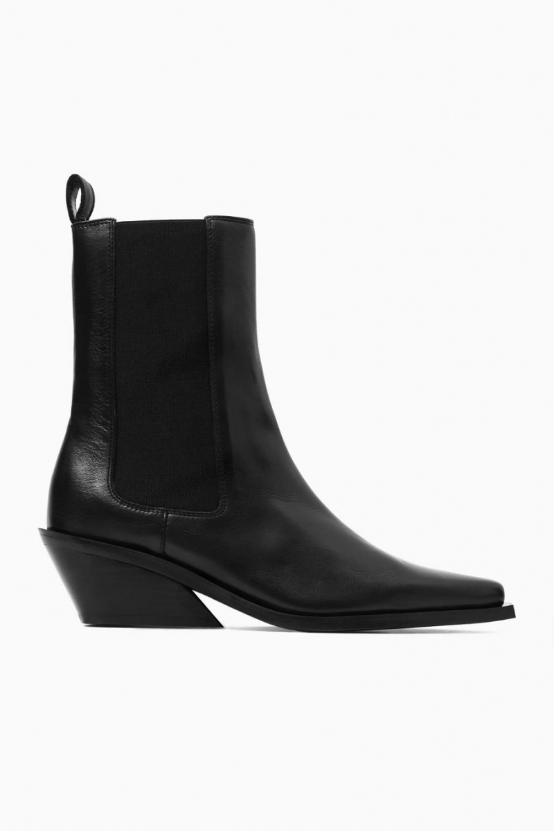 Ghete Chelsea Dama COS Piele Cowboy Negrii | ASUYX-1602