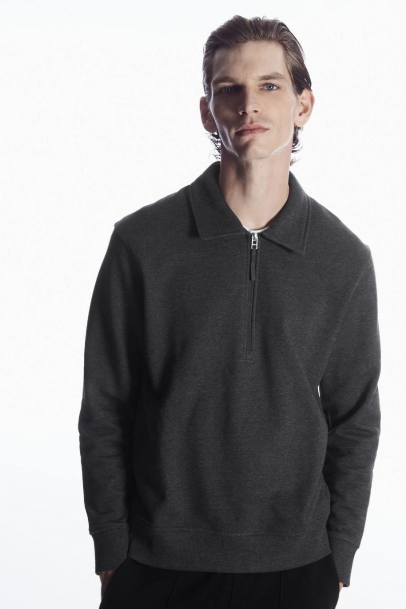 Hanorac Barbati COS Collared Half-zip Gri Inchis | DCNHW-9408