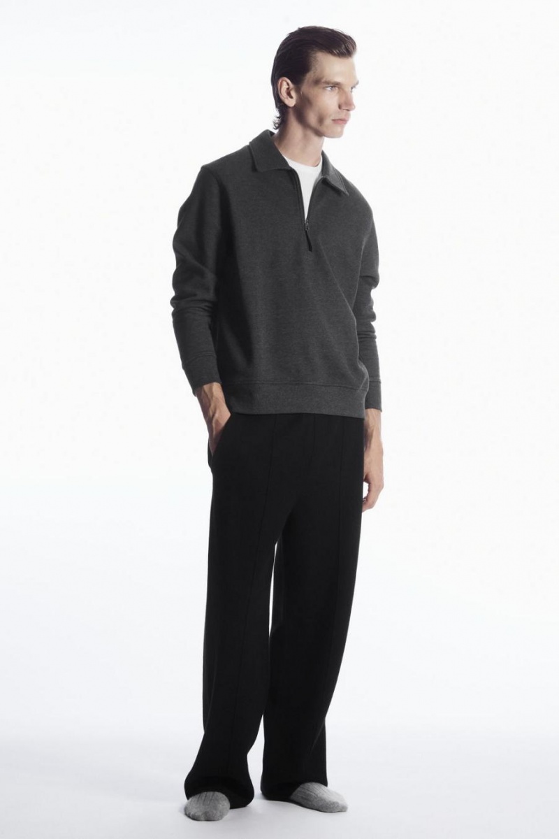 Hanorac Barbati COS Collared Half-zip Gri Inchis | DCNHW-9408