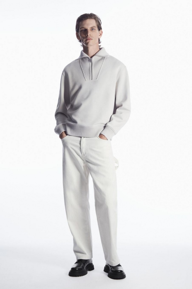 Hanorac Barbati COS Funnel-neck Half-zip Gri | XTYIC-1640