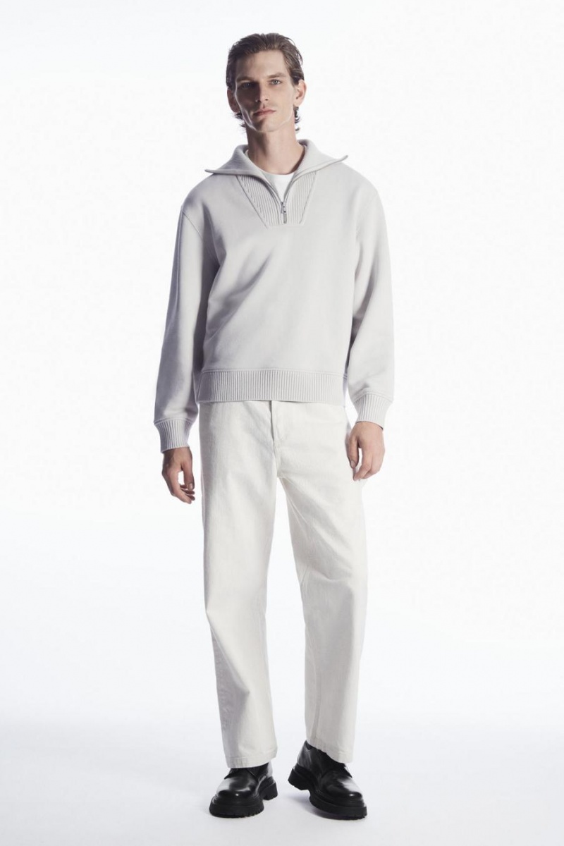 Hanorac Barbati COS Funnel-neck Half-zip Gri | XTYIC-1640