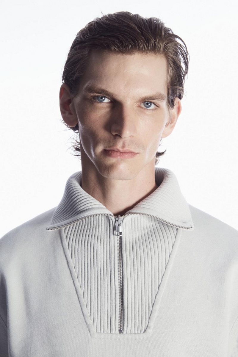 Hanorac Barbati COS Funnel-neck Half-zip Gri | XTYIC-1640