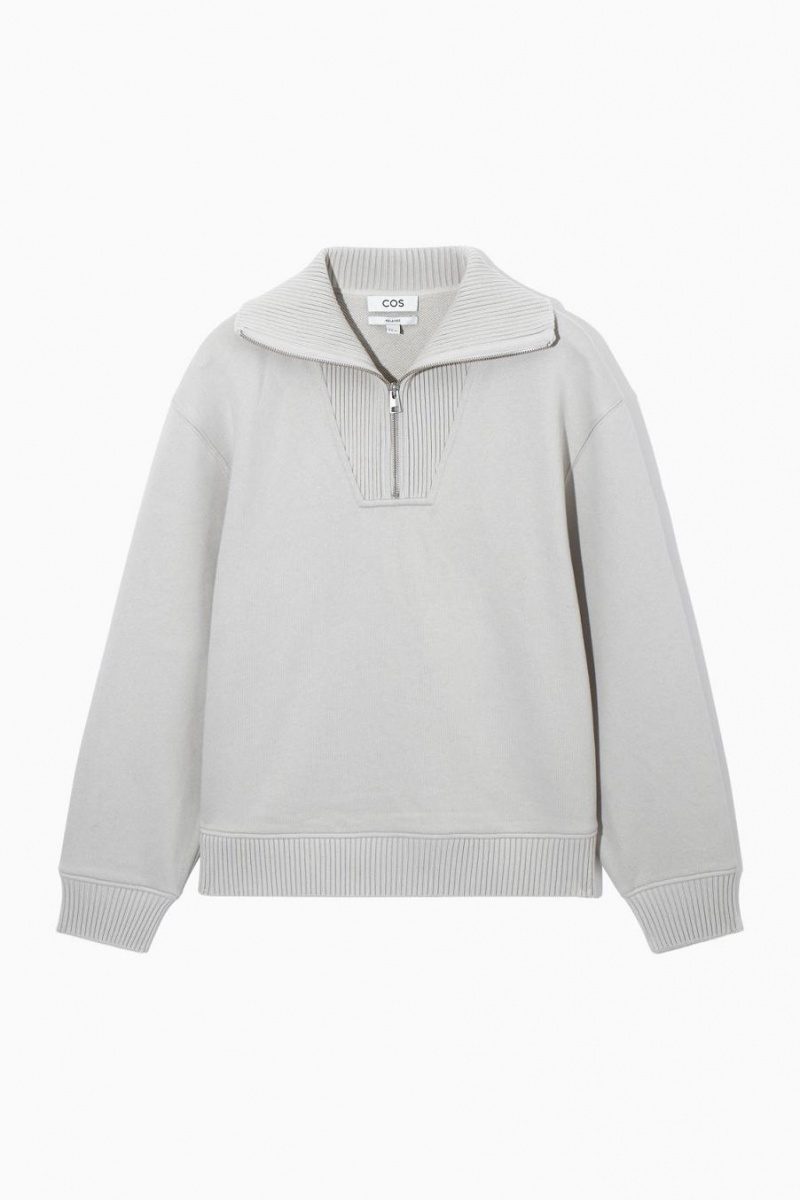 Hanorac Barbati COS Funnel-neck Half-zip Gri | XTYIC-1640