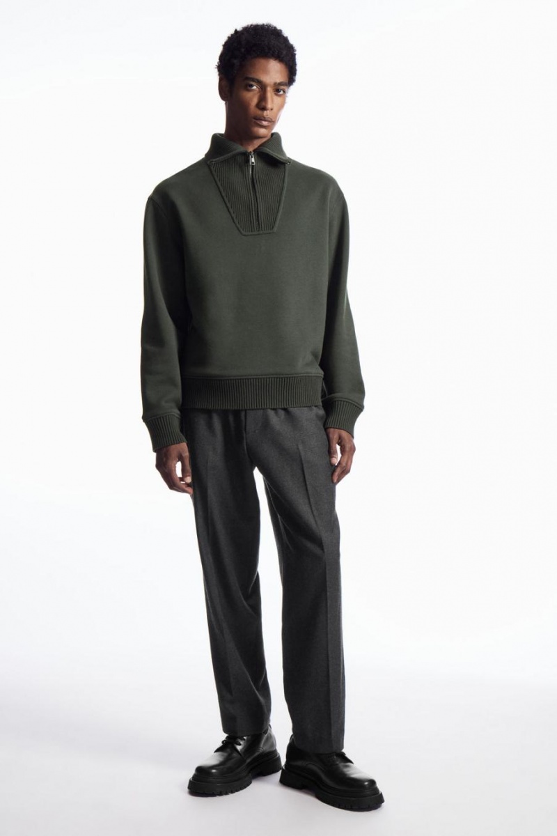 Hanorac Barbati COS Funnel-neck Half-zip Verzi Inchis | WLJQM-0489