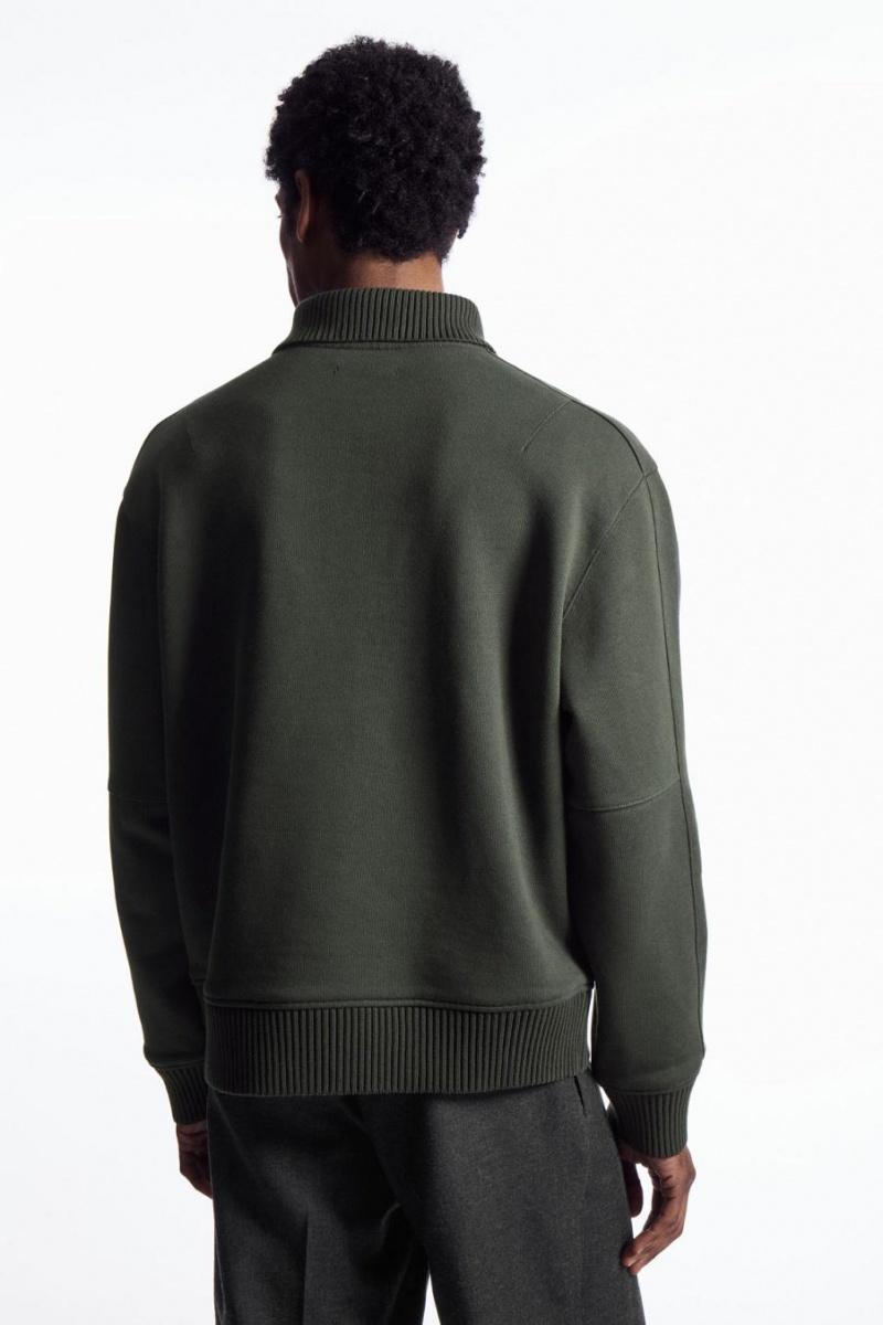 Hanorac Barbati COS Funnel-neck Half-zip Verzi Inchis | WLJQM-0489