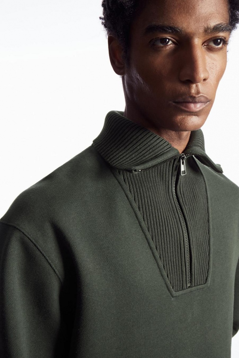 Hanorac Barbati COS Funnel-neck Half-zip Verzi Inchis | WLJQM-0489