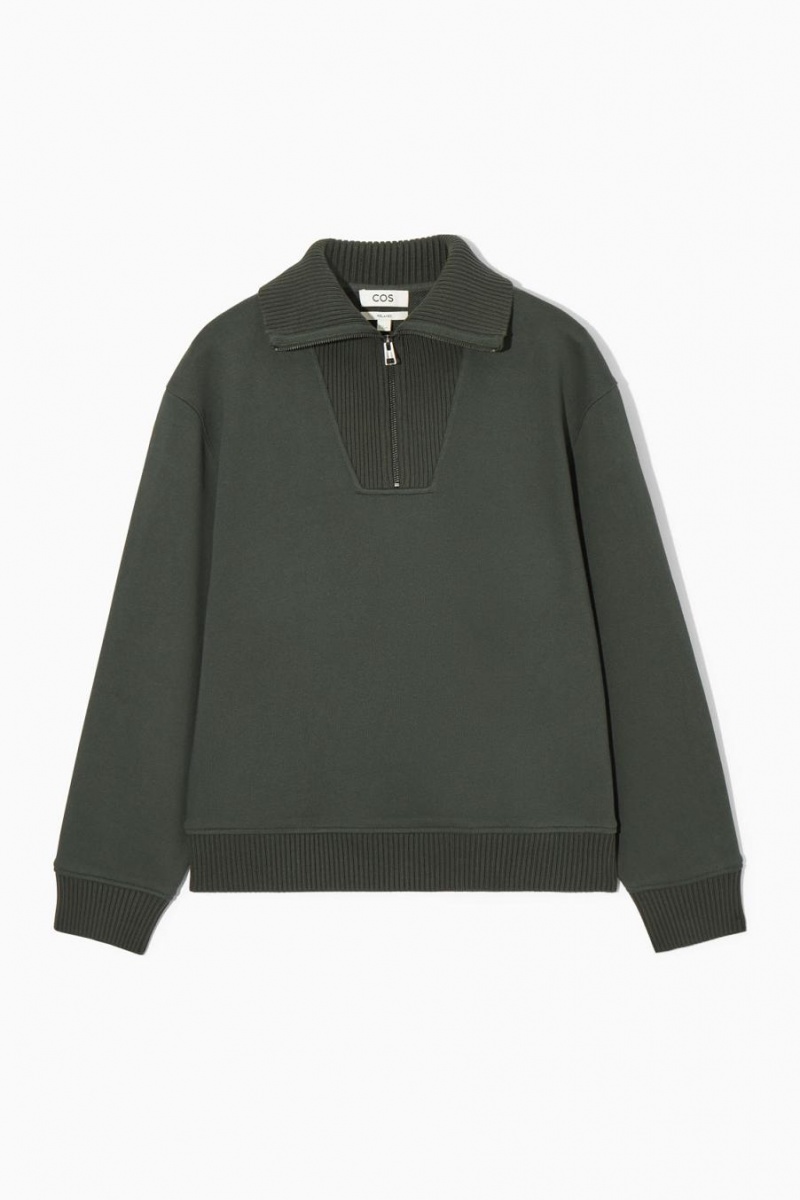 Hanorac Barbati COS Funnel-neck Half-zip Verzi Inchis | WLJQM-0489