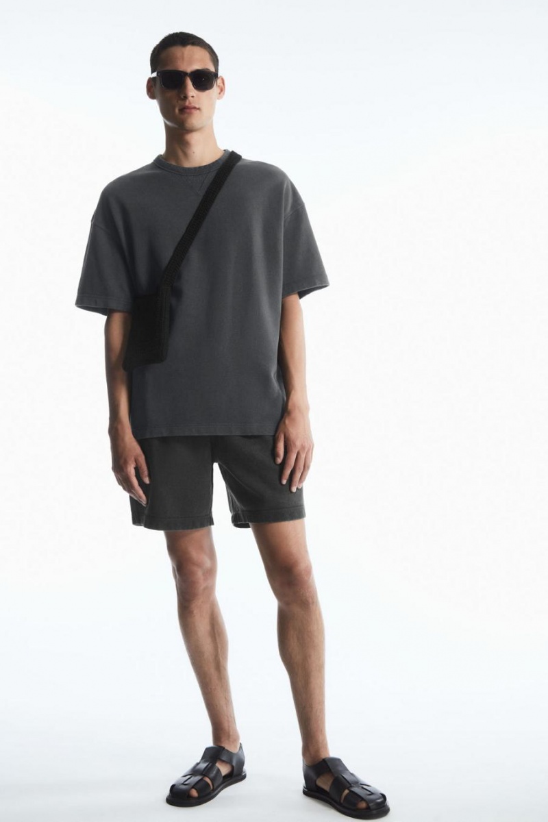 Hanorac Barbati COS Oversized Heavyweight Scurte-sleeved Negrii | DXUOH-0492