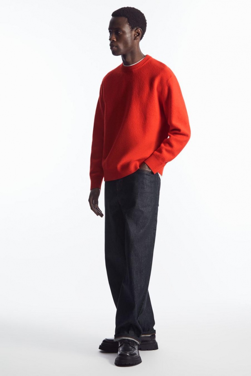 Jumpers Barbati COS Boiled-wool Crew-neck Portocalii Deschis | ZDIHQ-3195