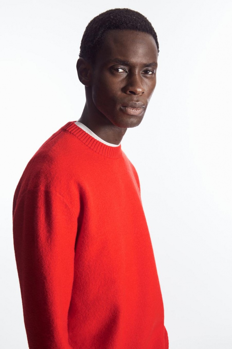 Jumpers Barbati COS Boiled-wool Crew-neck Portocalii Deschis | ZDIHQ-3195