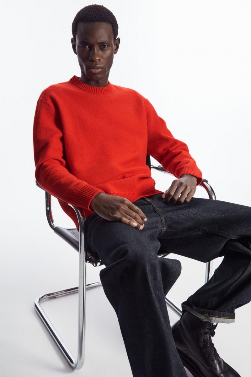 Jumpers Barbati COS Boiled-wool Crew-neck Portocalii Deschis | ZDIHQ-3195