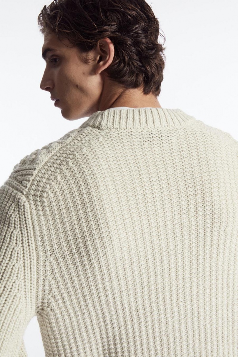 Jumpers Barbati COS Cable-knit Lână Albi | GQPRY-1269
