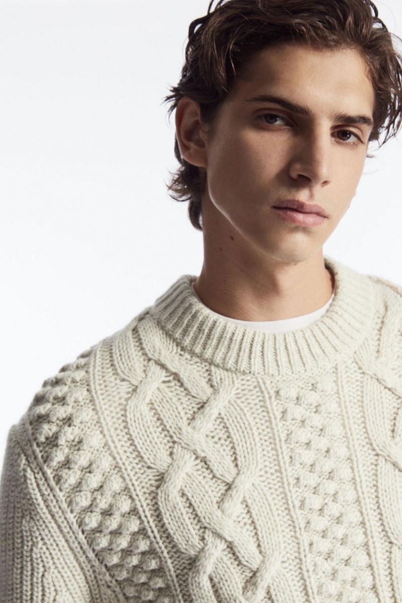 Jumpers Barbati COS Cable-knit Lână Albi | GQPRY-1269