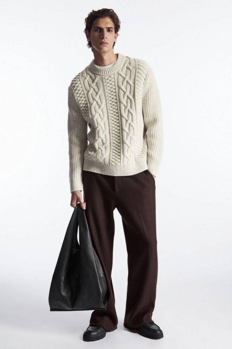 Jumpers Barbati COS Cable-knit Lână Albi | GQPRY-1269