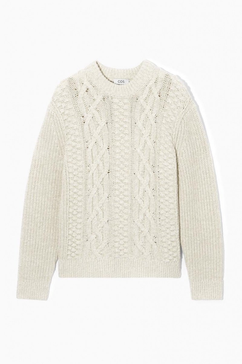 Jumpers Barbati COS Cable-knit Lână Albi | GQPRY-1269