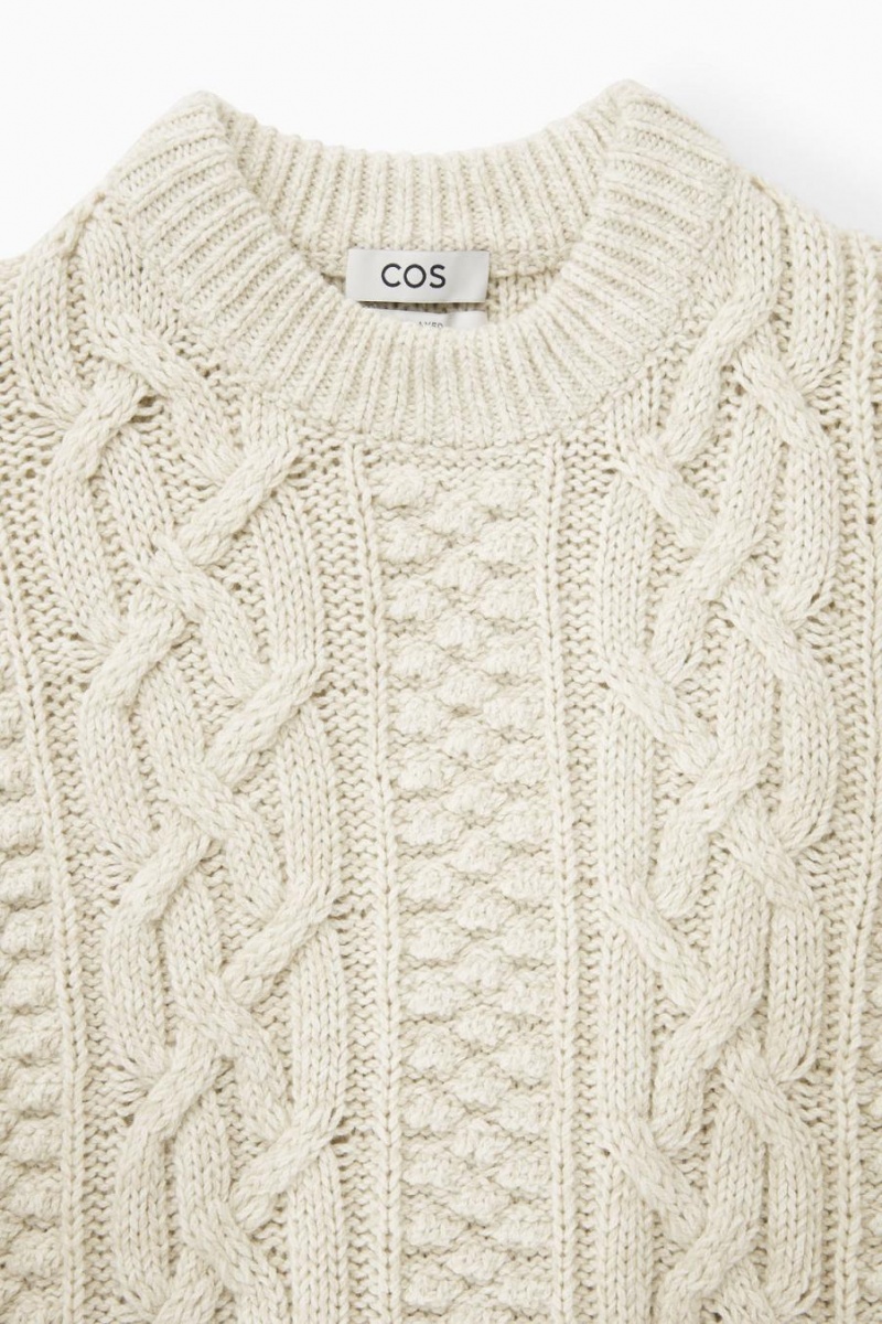 Jumpers Barbati COS Cable-knit Lână Albi | GQPRY-1269