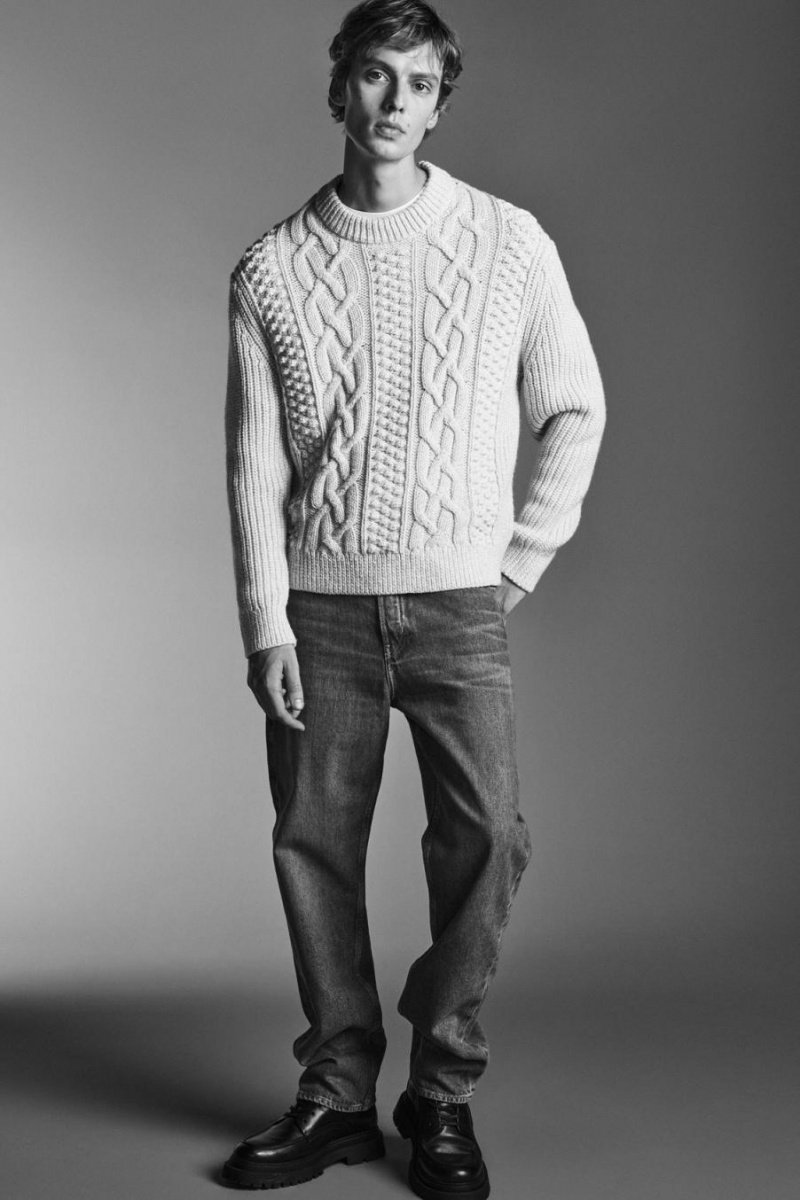 Jumpers Barbati COS Cable-knit Lână Albi | GQPRY-1269