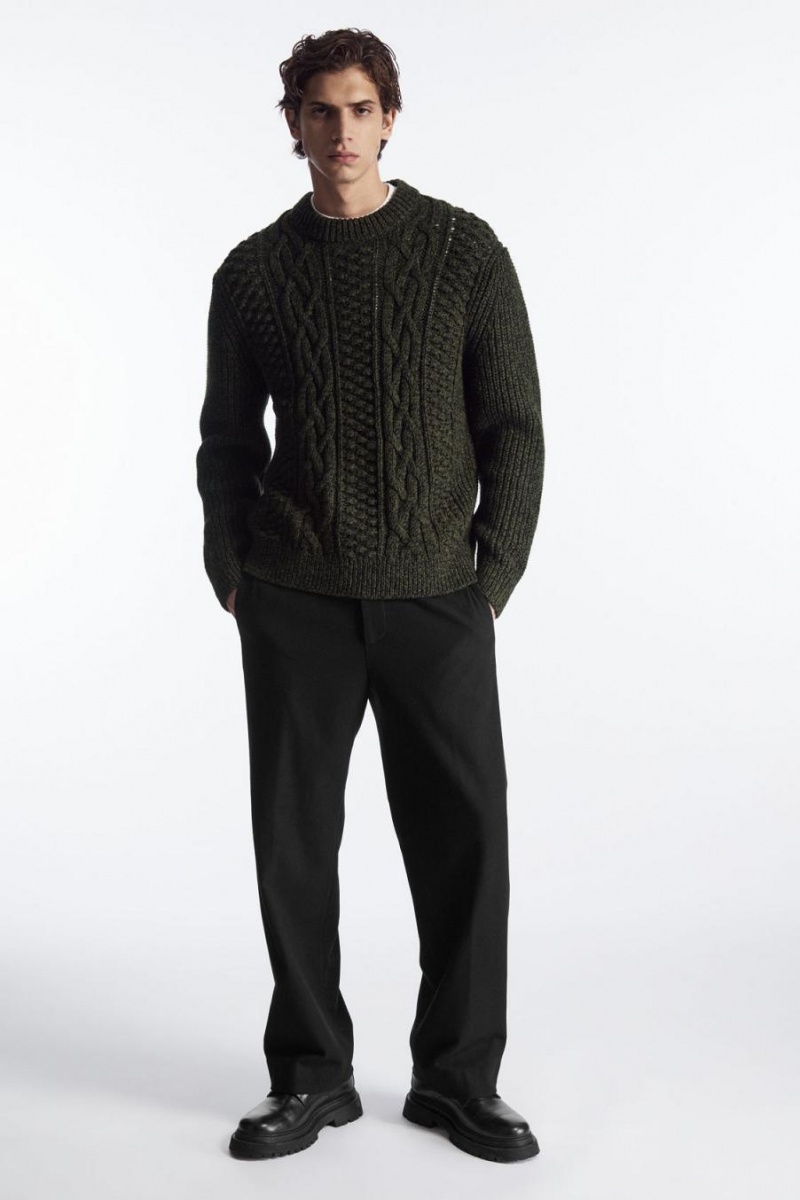 Jumpers Barbati COS Cable-knit Lână Verzi Inchis | GTSNE-3602