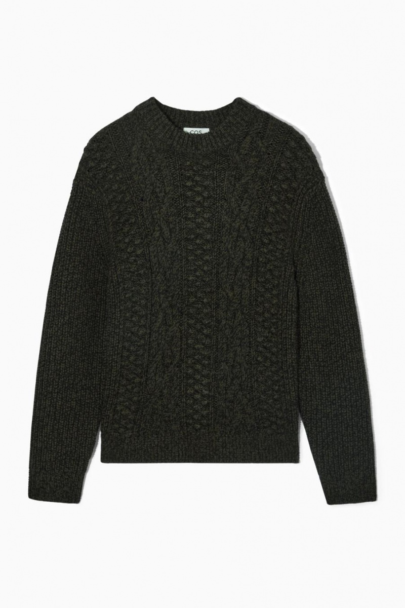 Jumpers Barbati COS Cable-knit Lână Verzi Inchis | GTSNE-3602