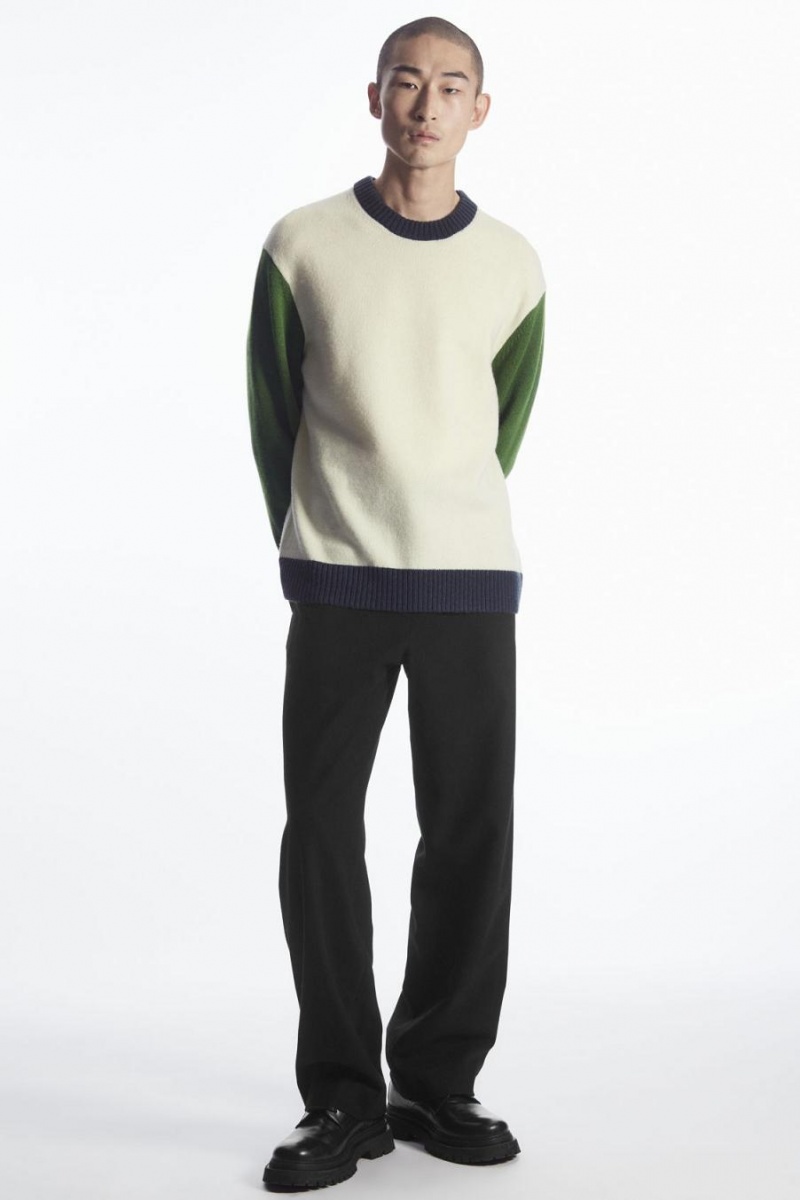 Jumpers Barbati COS Colour-block Lână Albi Verzi Inchis Bleumarin | CLDZS-8204