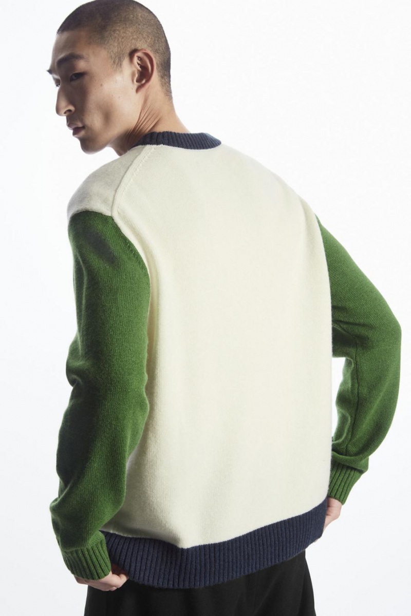 Jumpers Barbati COS Colour-block Lână Albi Verzi Inchis Bleumarin | CLDZS-8204
